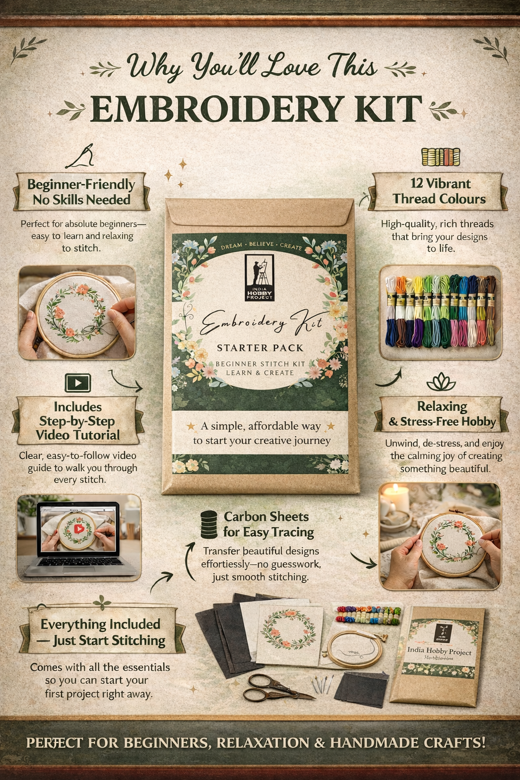 Embroidery Starter Pack-Embroidery learner's kit